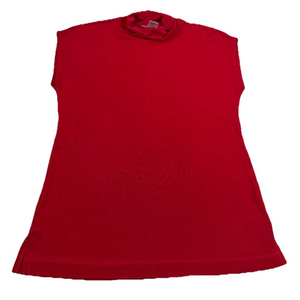 Chicos Travelers Sz 0 (4) Red Acetate Cap Sleeve Mock Neck Top True Red EUC